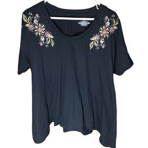 Lane Bryant Sz 14/16 short sleeve embroidered embellished black top